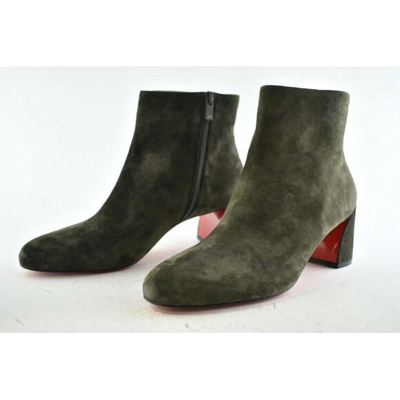 Christian Louboutin Turela 55 Bosco Green Suede Ankle Short Block Heel Boot 36.5 - Picture 2 of 7